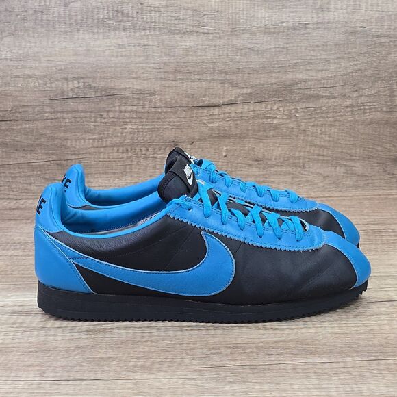 Nike iD Cortez Classic Men's Size 11.5 Black Blue Leather Sneakers (AQ2708-997) - Picture 1 of 9